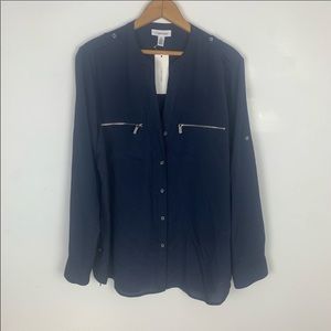 NWT Navy Blue Calvin Klein Mandarin Collar